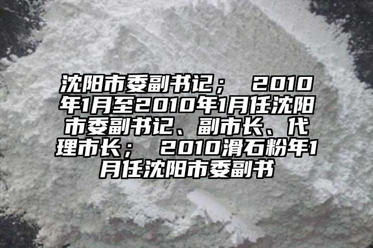 沈陽(yáng)市委副書記； 2010年1月至2010年1月任沈陽(yáng)市委副書記、副市長(zhǎng)、代理市長(zhǎng)； 2010滑石粉年1月任沈陽(yáng)市委副書